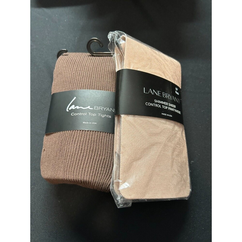 NWT Lane Bryant Tights Pantyhose 2 Pack Brown Ribbed Shimmer Nude Size E/F New